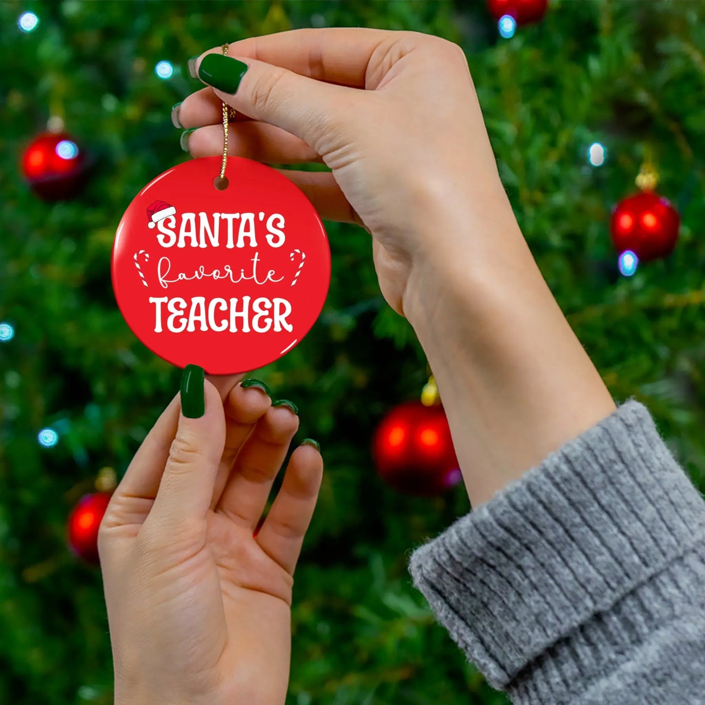 Santa's Favorite Teacher Ornament Printify