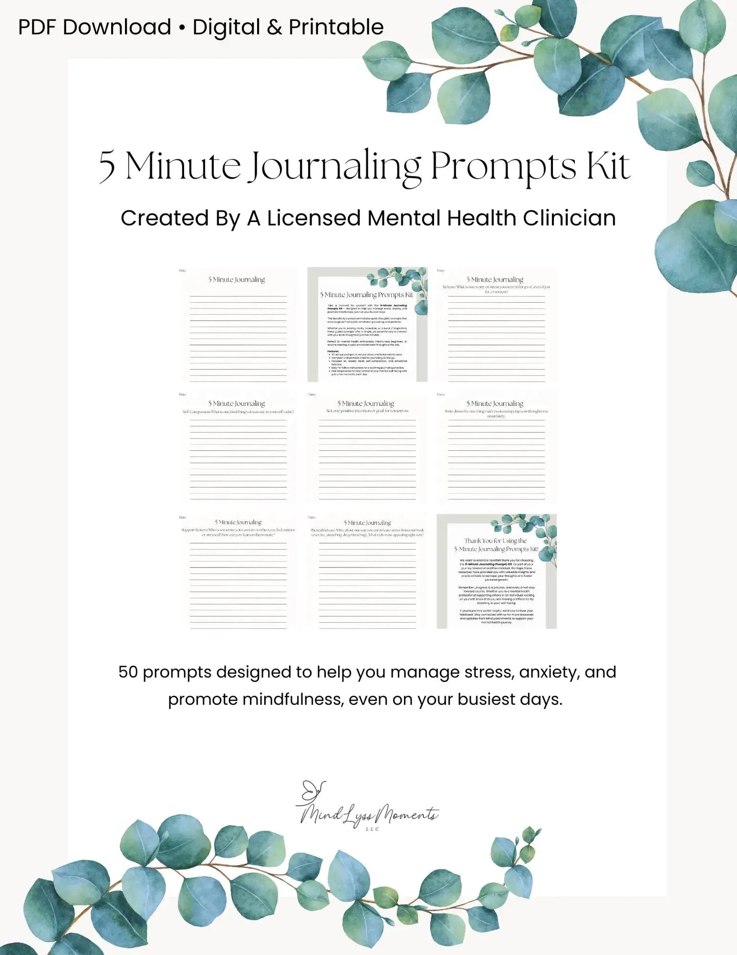 5 Minute Journaling Prompts MindLyssMoments LLC