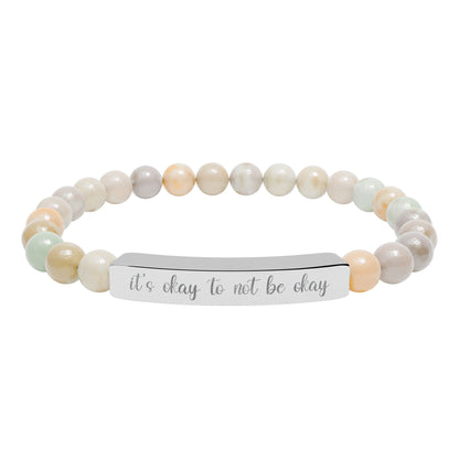 It’s Okay to Not Be Okay Natural Stone Engraved Bar Bracelet