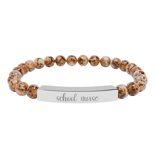 School Nurse Natural Stone Engraved Bar Bracelet