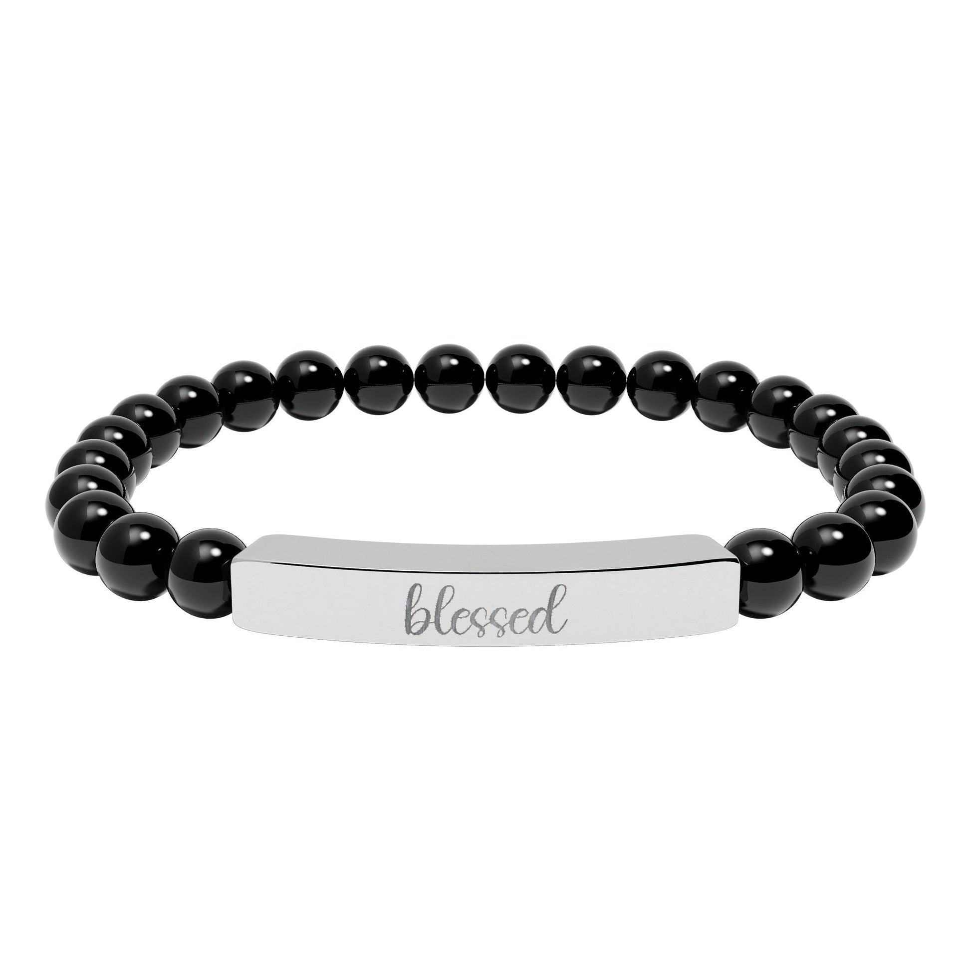Blessed Natural Stone Engraved Bar Bracelet Printify