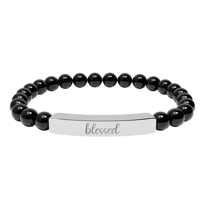 Blessed Natural Stone Engraved Bar Bracelet