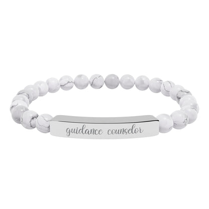 Guidance Counselor Natural Stone Engraved Bar Bracelet