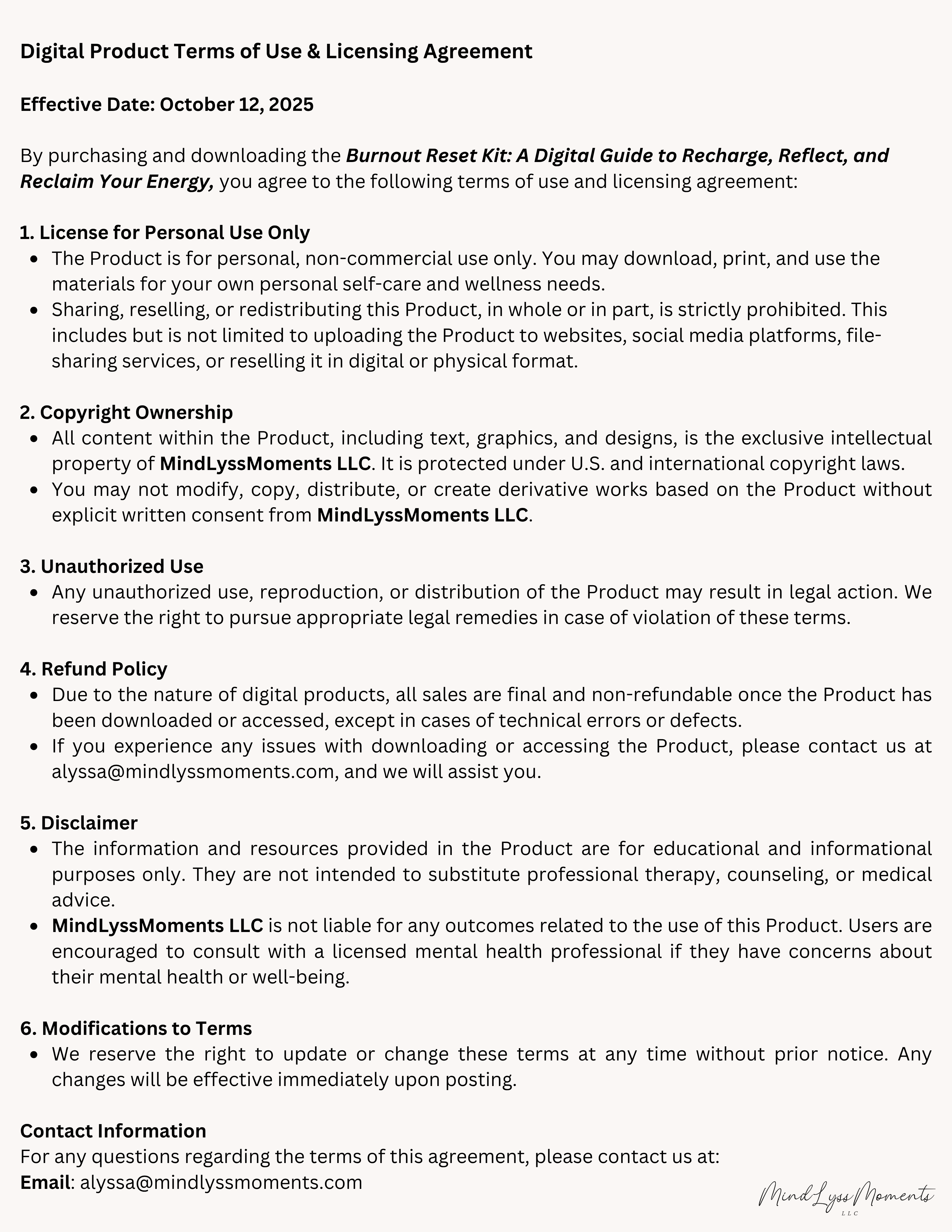 Burnout Reset Kit:  A Digital Guide to Recharge, Reflect, and Reclaim Your Energy MindLyssMoments LLC