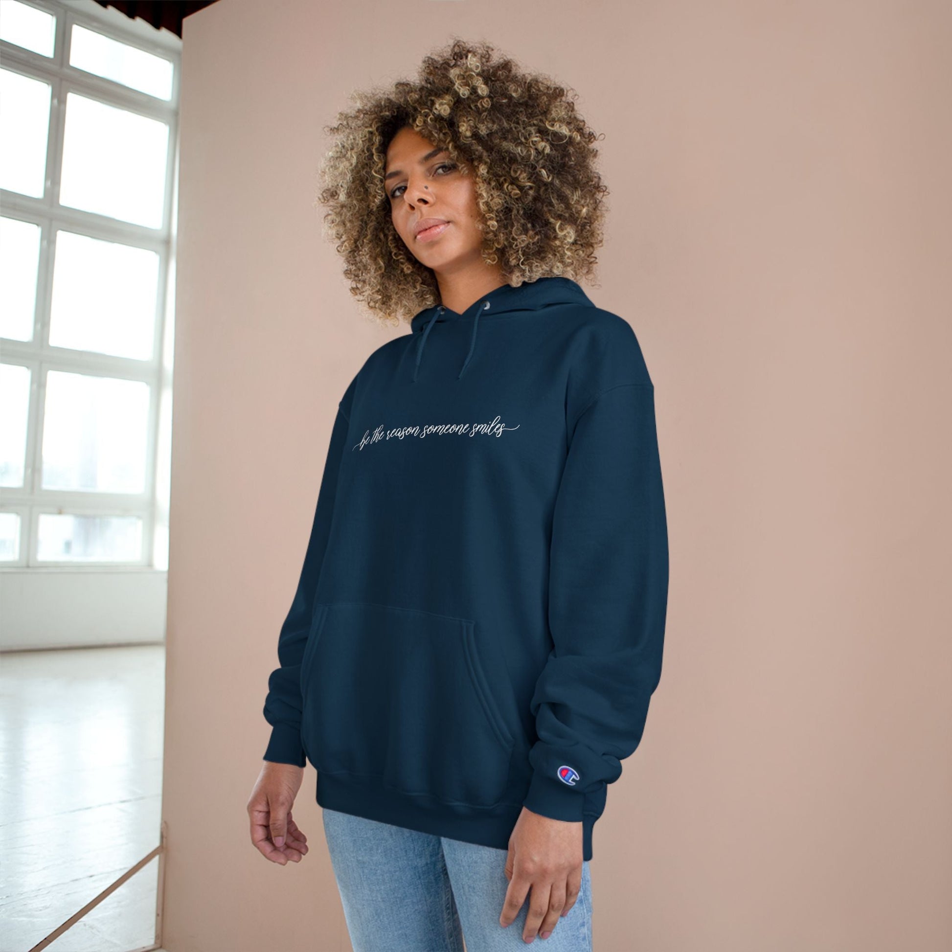 Be the Reason Someone Smiles Champion Hoodie Printify