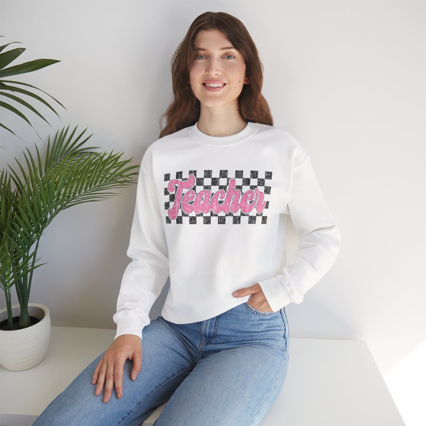 Retro Checkered Teacher Crewneck