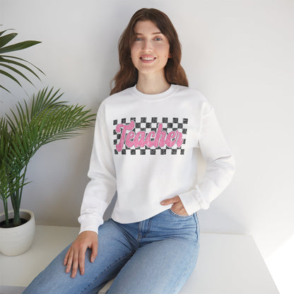 Retro Checkered Teacher Crewneck