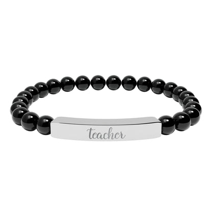 Teacher Natural Stone Engraved Bar Bracelet