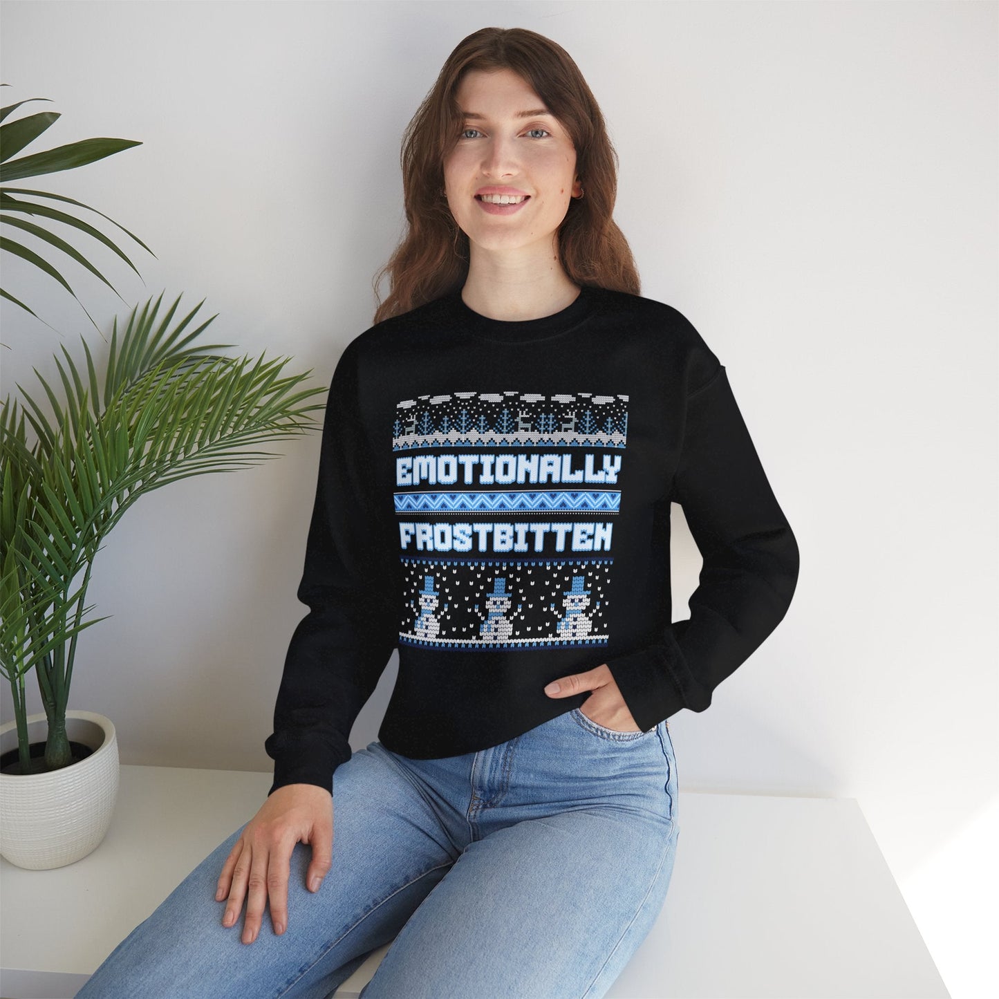 Emotionally Frostbitten Ugly Christmas Crewneck Printify