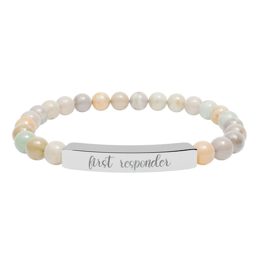 First Responder Natural Stone Engraved Bar Bracelet Printify