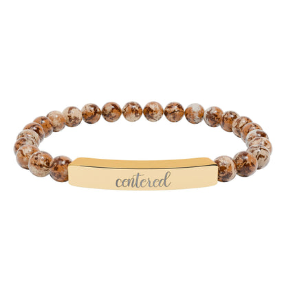 Centered Natural Stone Engraved Bar Bracelet