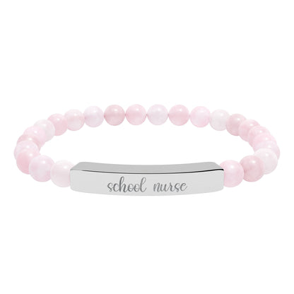 School Nurse Natural Stone Engraved Bar Bracelet