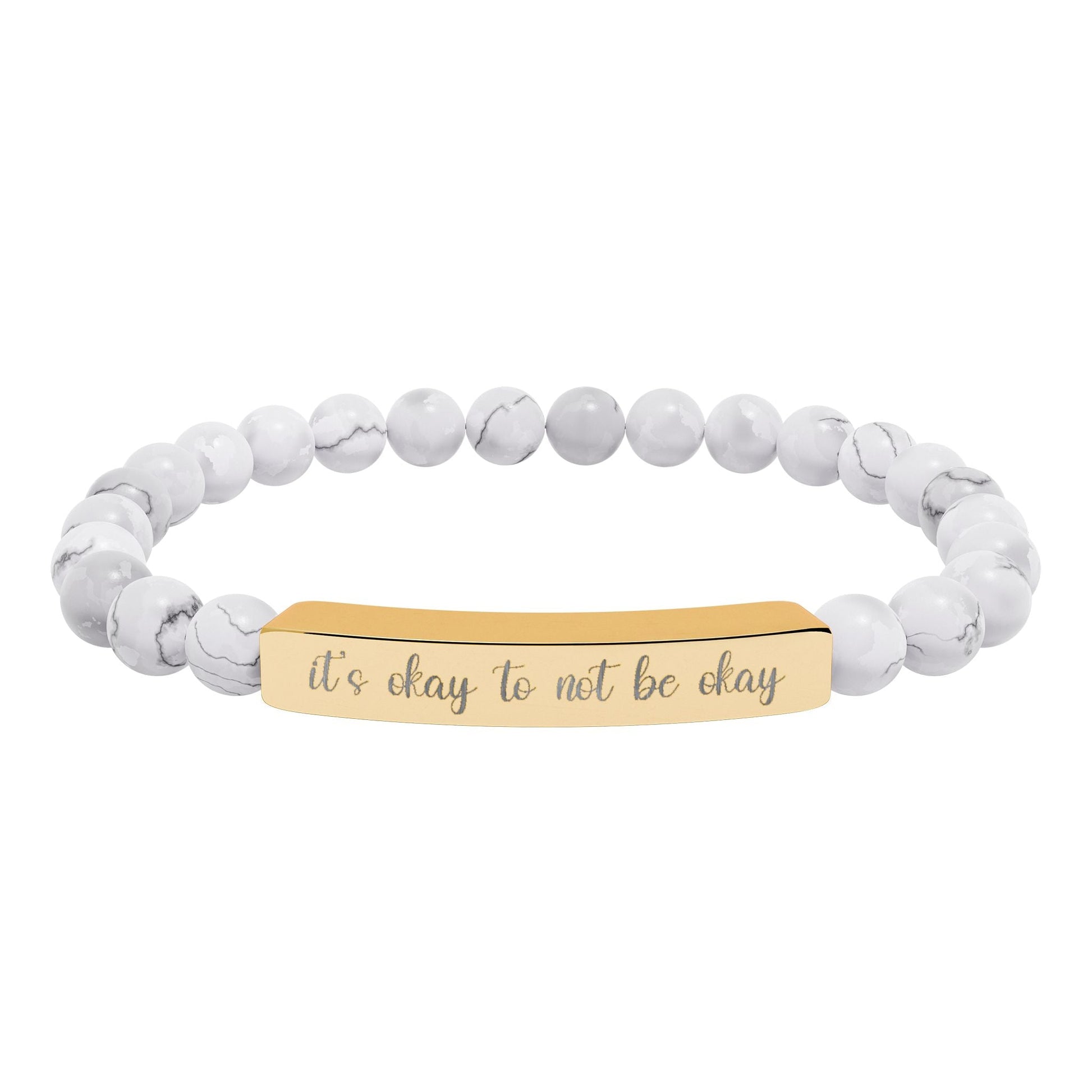 It’s Okay to Not Be Okay Natural Stone Engraved Bar Bracelet Printify