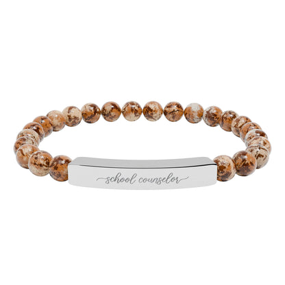 School Counselor Natural Stone Engraved Bar Bracelet