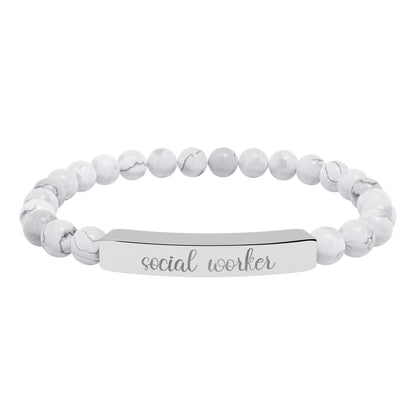 Social Worker Natural Stone Engraved Bar Bracelet
