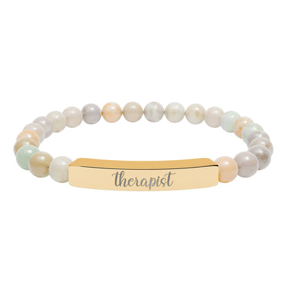 Therapist Natural Stone Engraved Bar Bracelet