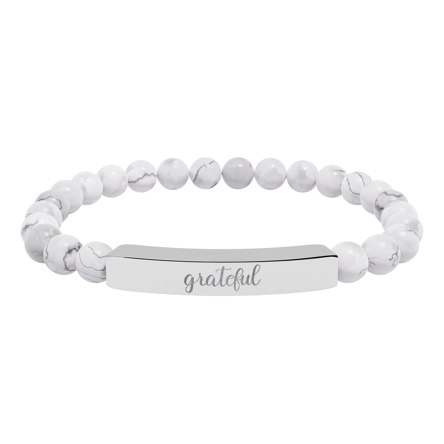 Grateful Natural Stone Engraved Bar Bracelet Printify