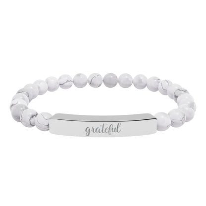 Grateful Natural Stone Engraved Bar Bracelet