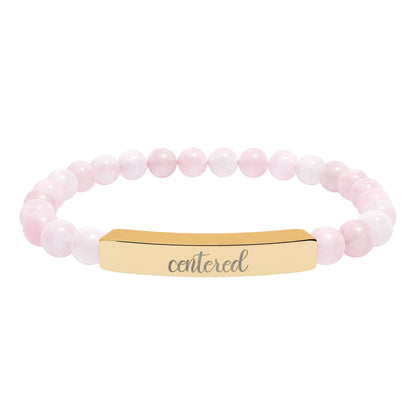 Centered Natural Stone Engraved Bar Bracelet