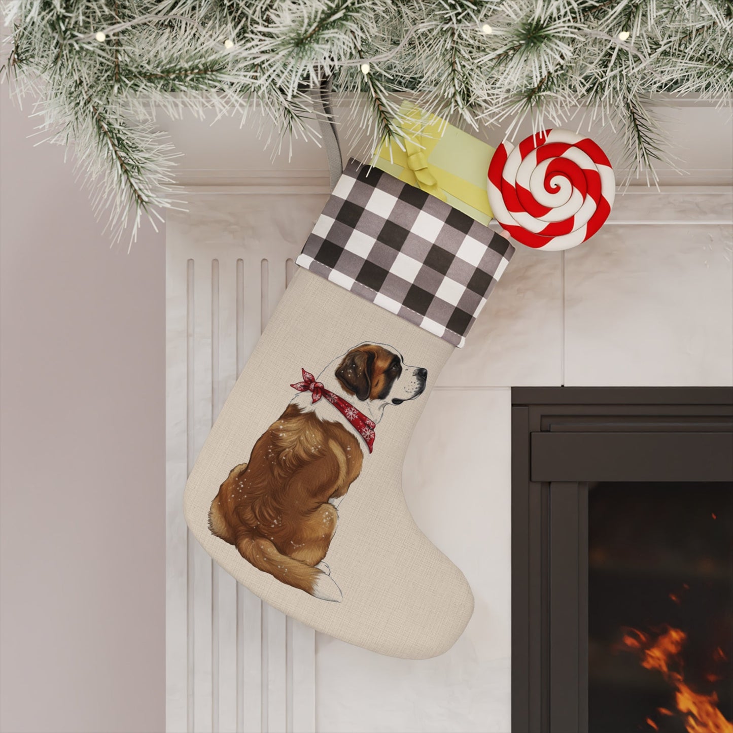St. Bernard Christmas Stocking - Personalization Available! Printify