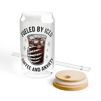 Fueled by Iced Coffee & Anxiety – 16oz Sipper Glass