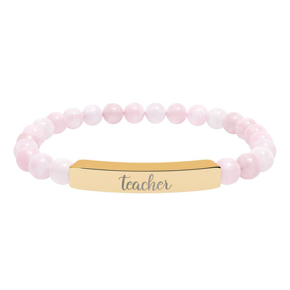Teacher Natural Stone Engraved Bar Bracelet