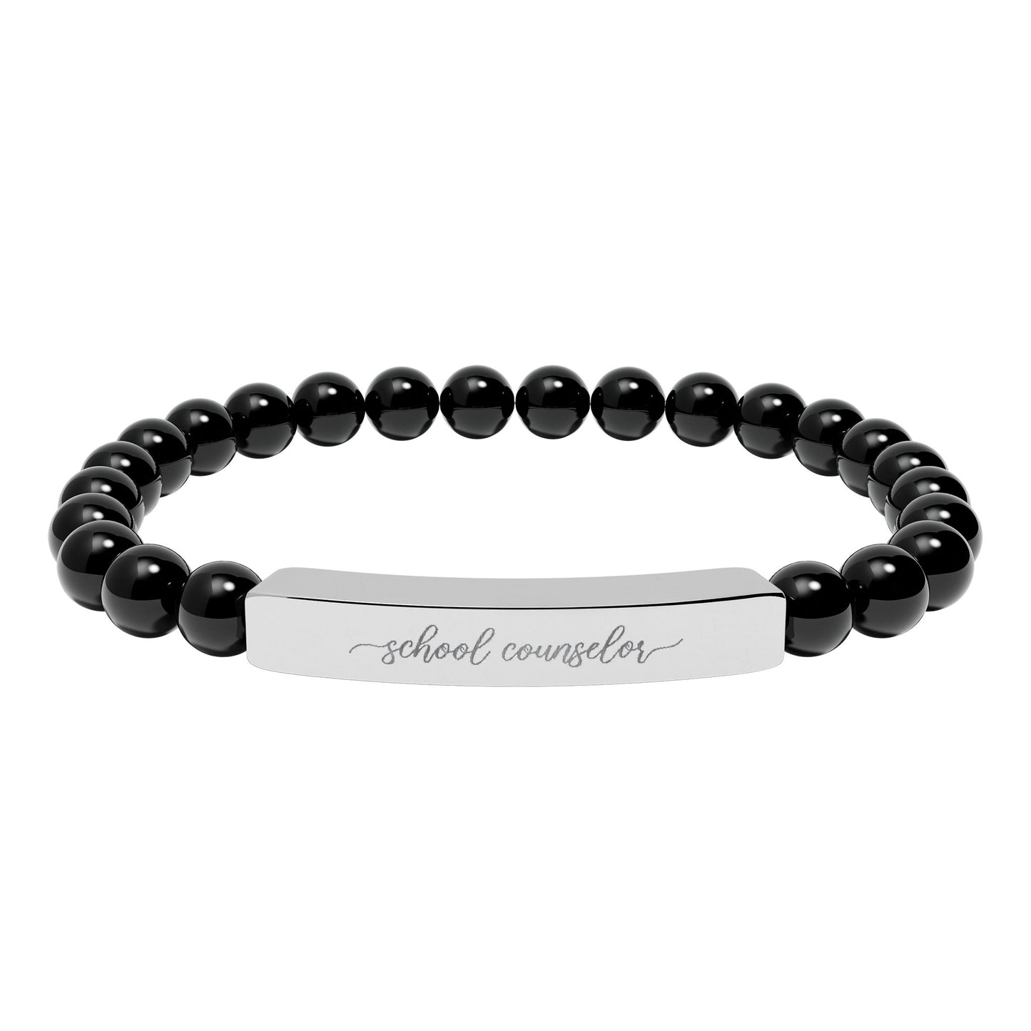 School Counselor Natural Stone Engraved Bar Bracelet