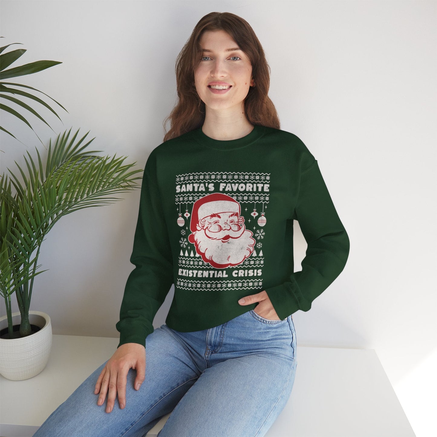 Santa's Favorite Existential Crisis Ugly Christmas Crewneck Printify