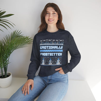 Emotionally Frostbitten Ugly Christmas Crewneck Printify