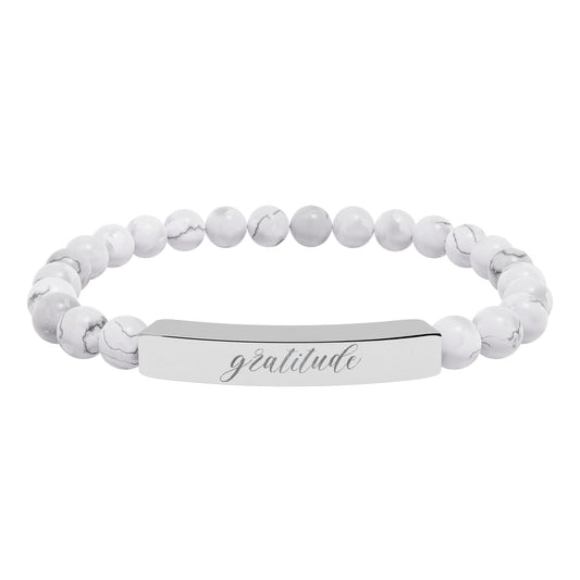 Gratitude Natural Stone Engraved Bar Bracelet