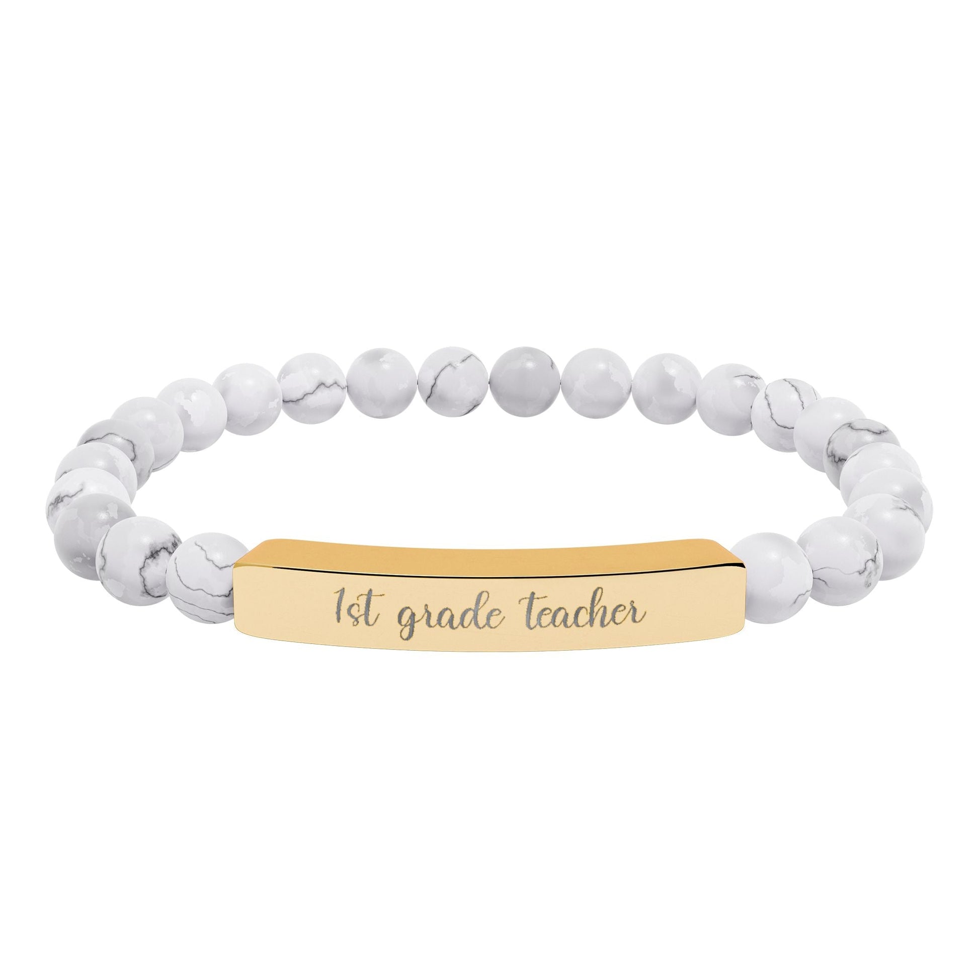 Custom Grade Level Teacher Natural Stone Bar Bracelet Printify