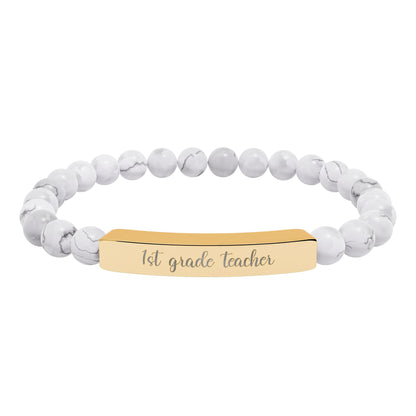 Custom Grade Level Teacher Natural Stone Bar Bracelet