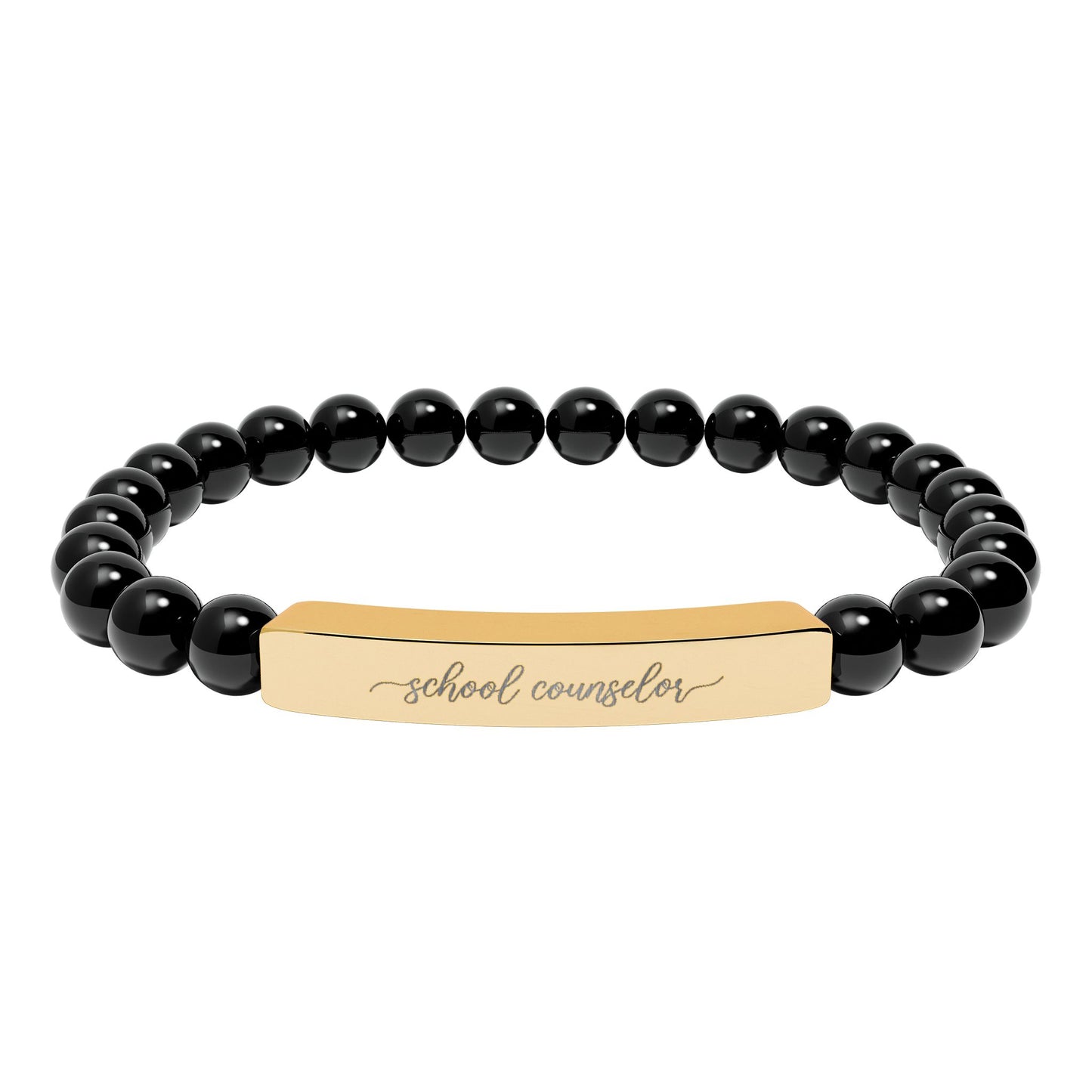 School Counselor Natural Stone Engraved Bar Bracelet