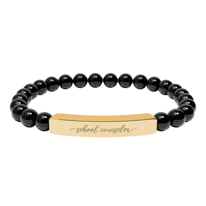 School Counselor Natural Stone Engraved Bar Bracelet