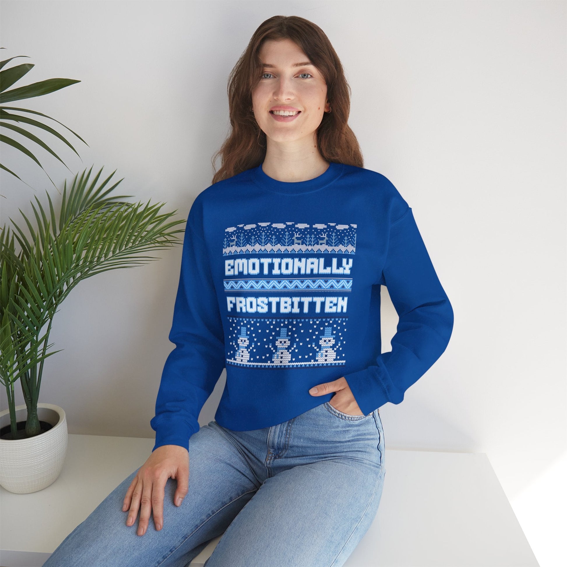 Emotionally Frostbitten Ugly Christmas Crewneck Printify