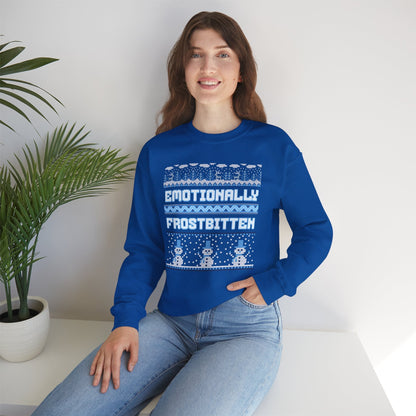 Emotionally Frostbitten Ugly Christmas Crewneck Printify