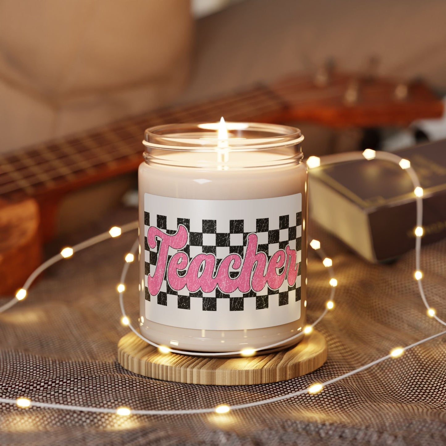 Retro Checkered Teacher Candle (9oz) Printify