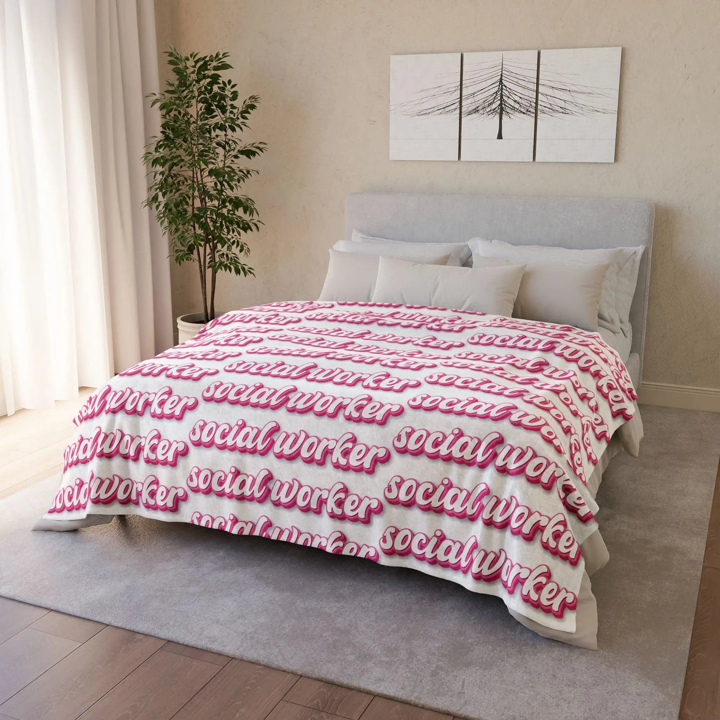 Pink Social Worker Soft Polyester Blanket Printify