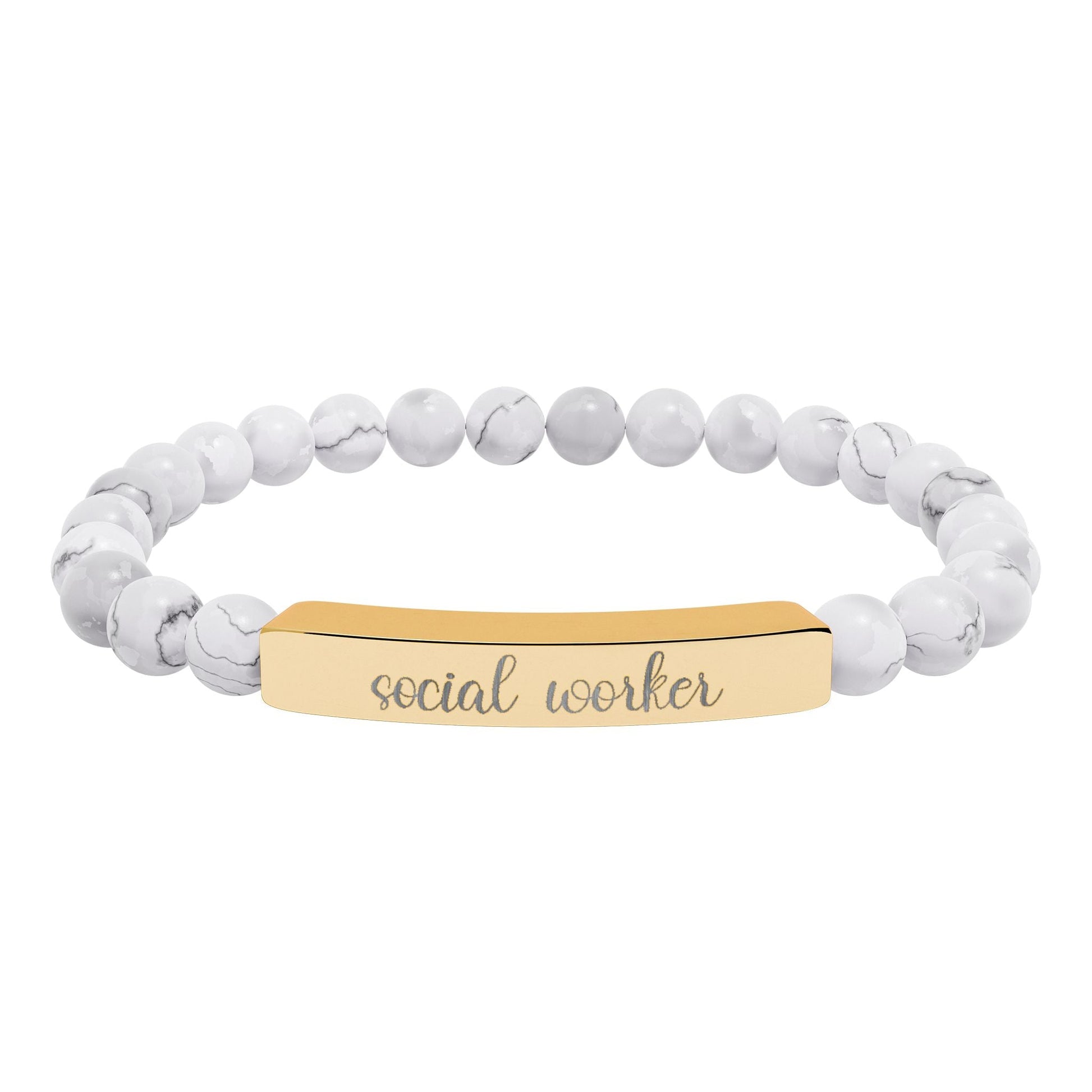 Social Worker Natural Stone Engraved Bar Bracelet Printify