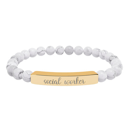Social Worker Natural Stone Engraved Bar Bracelet