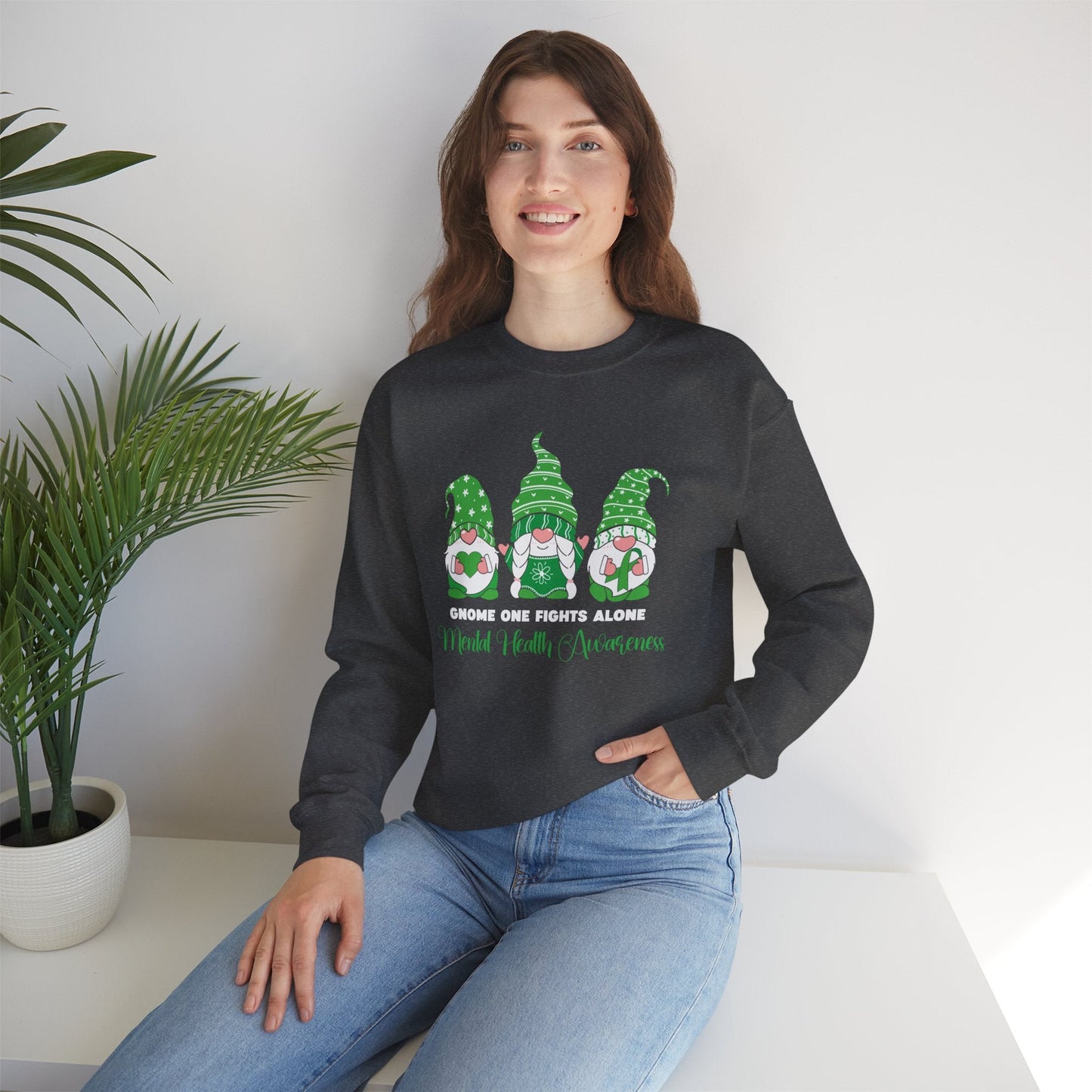 Gnome One Fights Alone Crewneck Printify