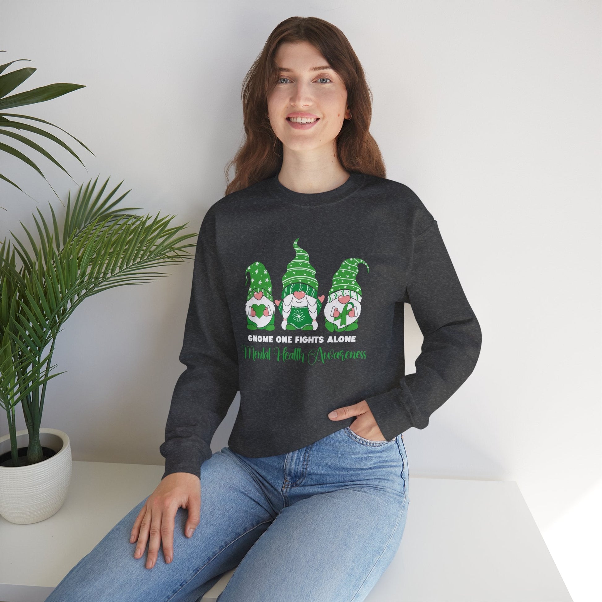 Gnome One Fights Alone Crewneck Printify