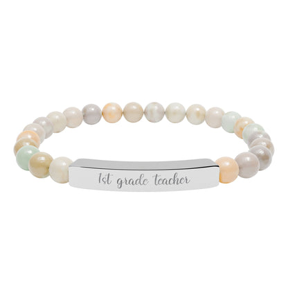 Custom Grade Level Teacher Natural Stone Bar Bracelet