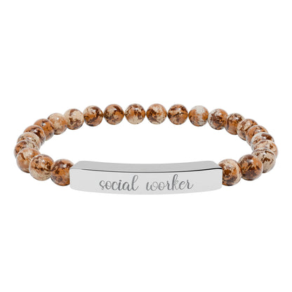 Social Worker Natural Stone Engraved Bar Bracelet