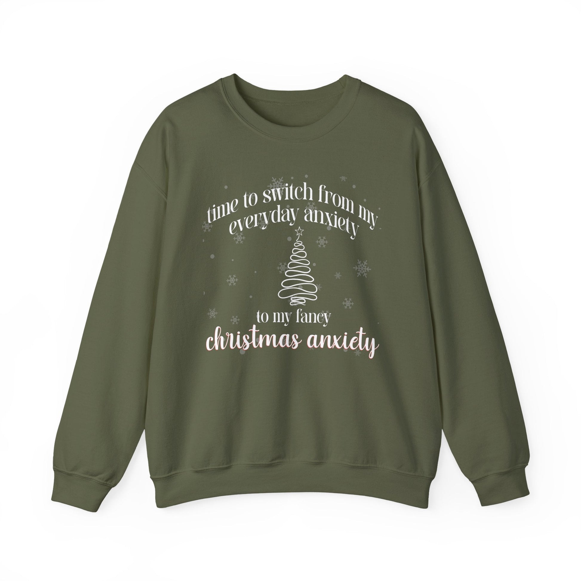 Time to Switch from My Everyday Anxiety to My Fancy Christmas Anxiety Crewneck Printify