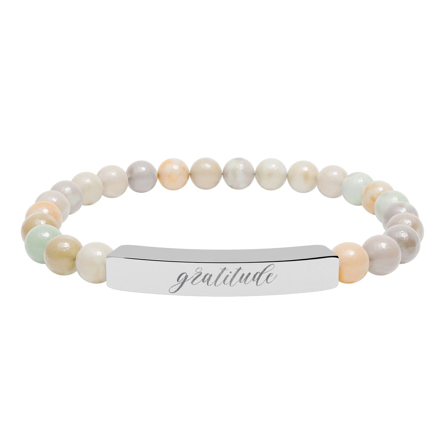 Gratitude Natural Stone Engraved Bar Bracelet Printify