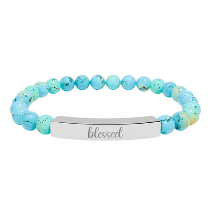 Blessed Natural Stone Engraved Bar Bracelet