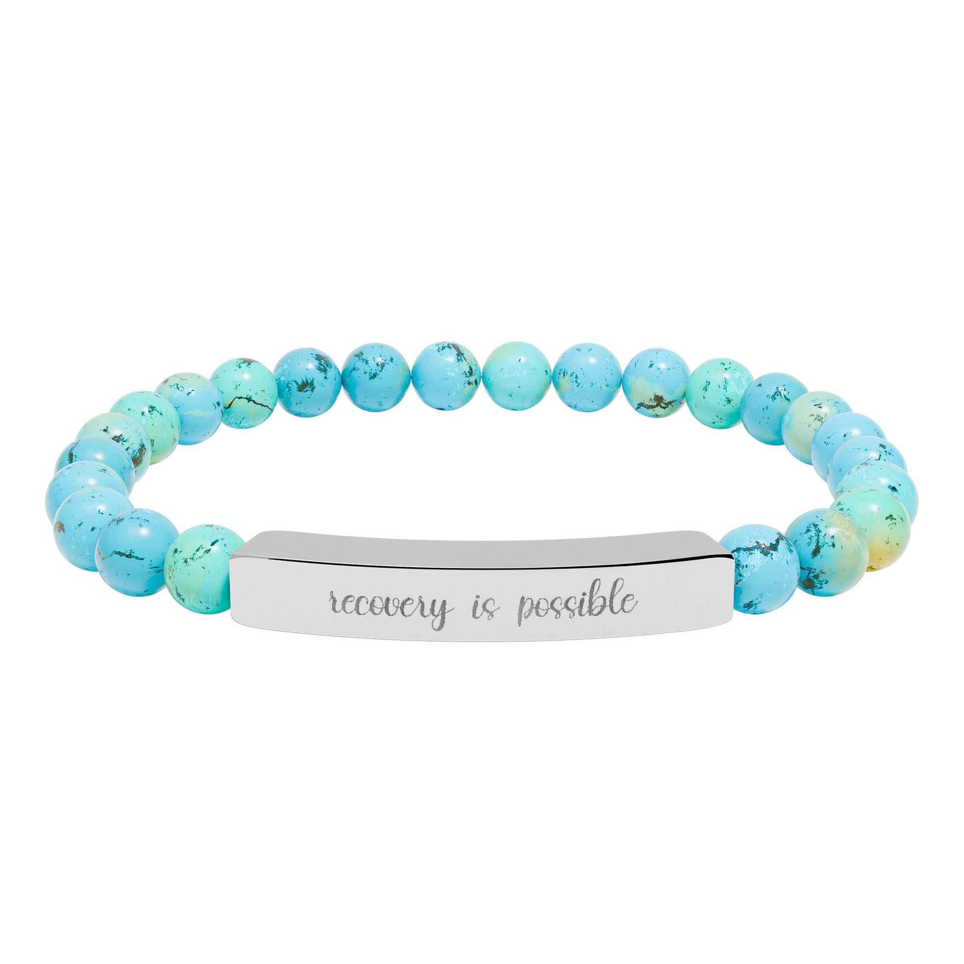 Recovery is Possible Natural Stone Engraved Bar Bracelet Printify