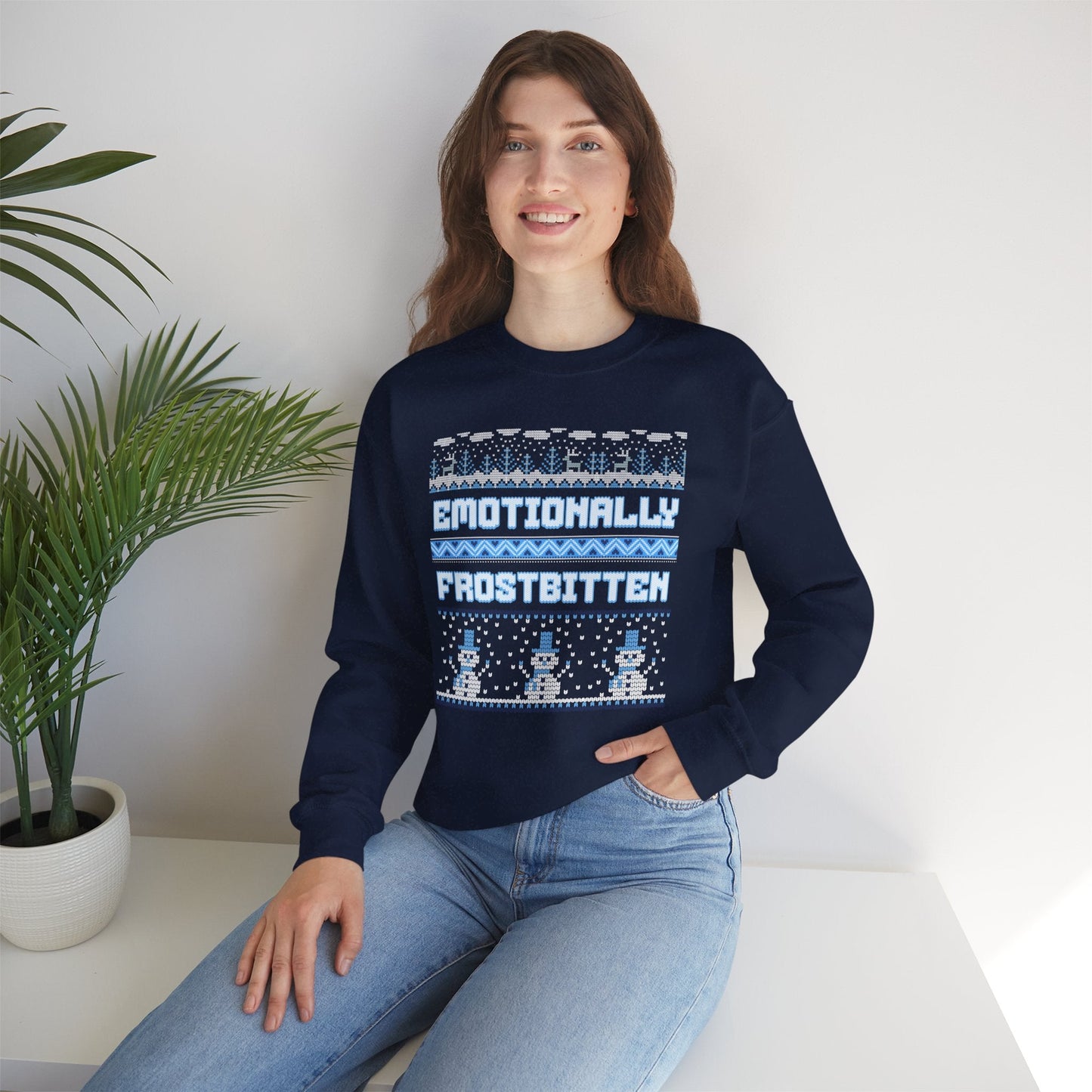 Emotionally Frostbitten Ugly Christmas Crewneck Printify