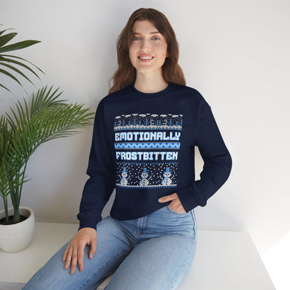 Emotionally Frostbitten Ugly Christmas Crewneck Printify